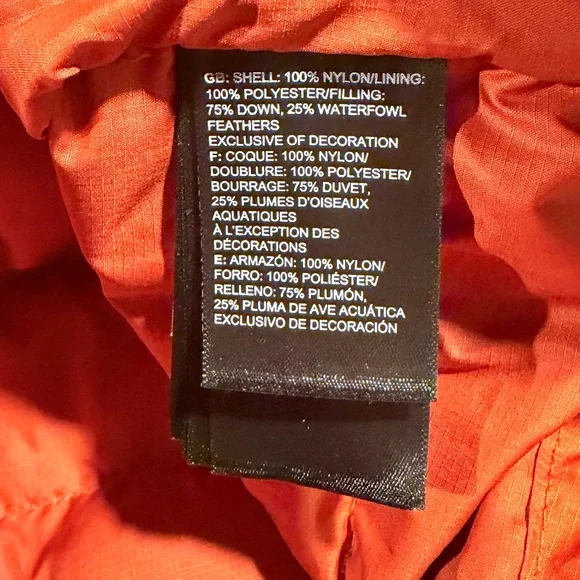 The North Face 550 Down Fill Puffer Jacket Orange Men XL